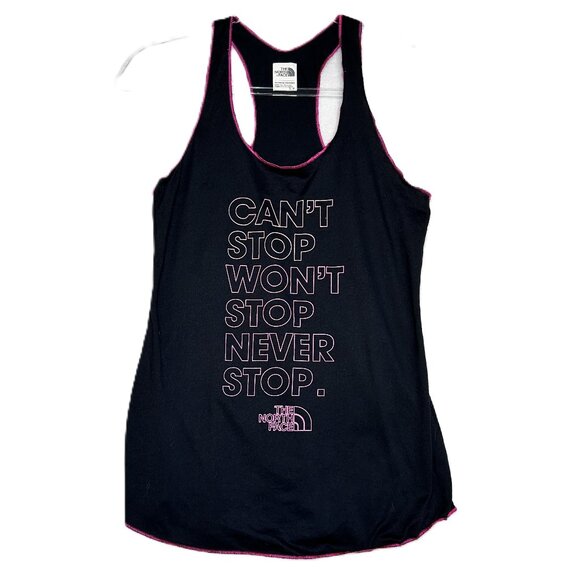 The North Face Tank Women's Small Pink/Black "CAN'T‎ STOP WON'T STOP NEVER STOP" - Picture 3 of 8